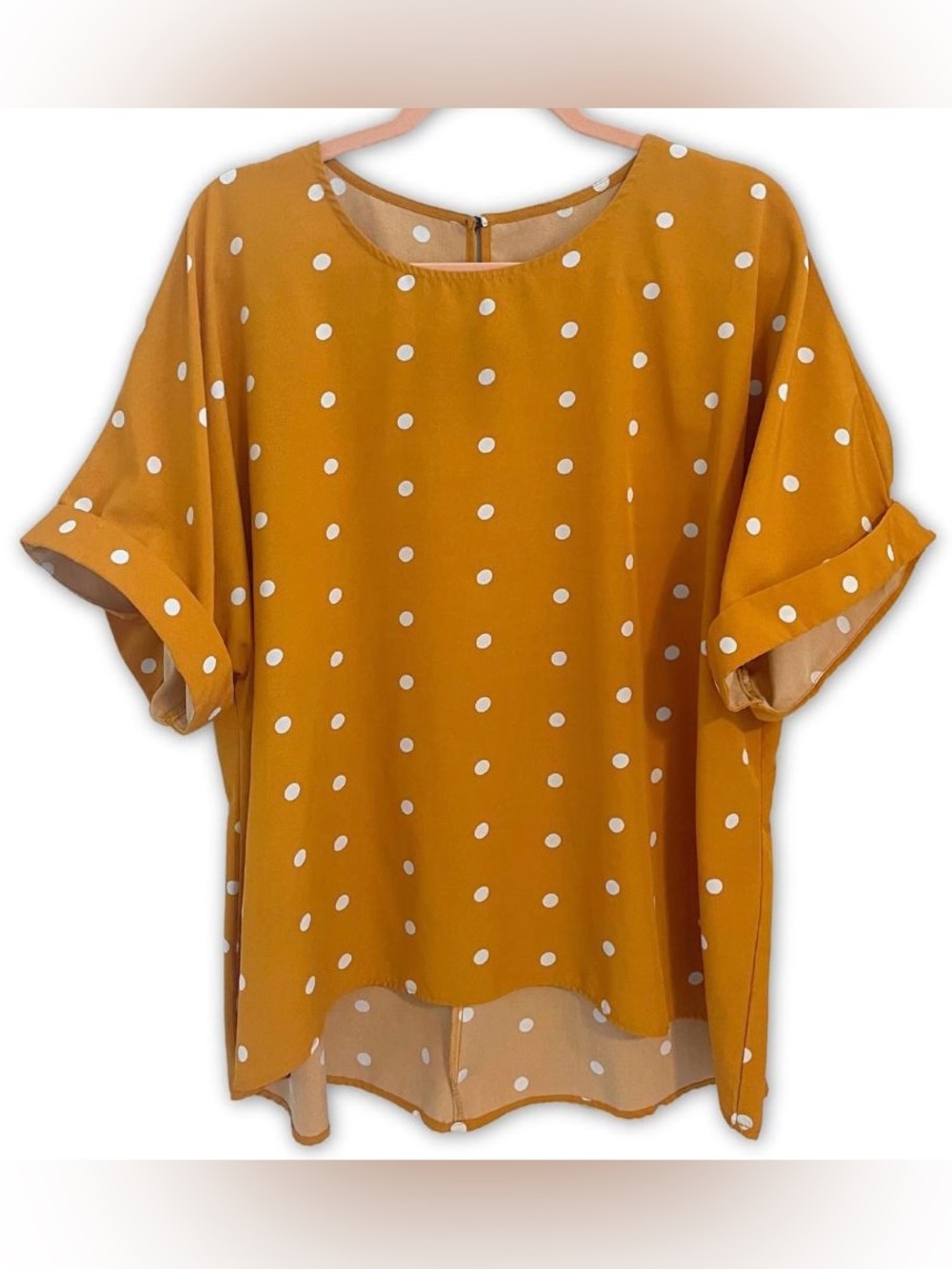 Shein Curve Mustard Polka Dot Blouse - Women's Lightweight Top Sz 2XL